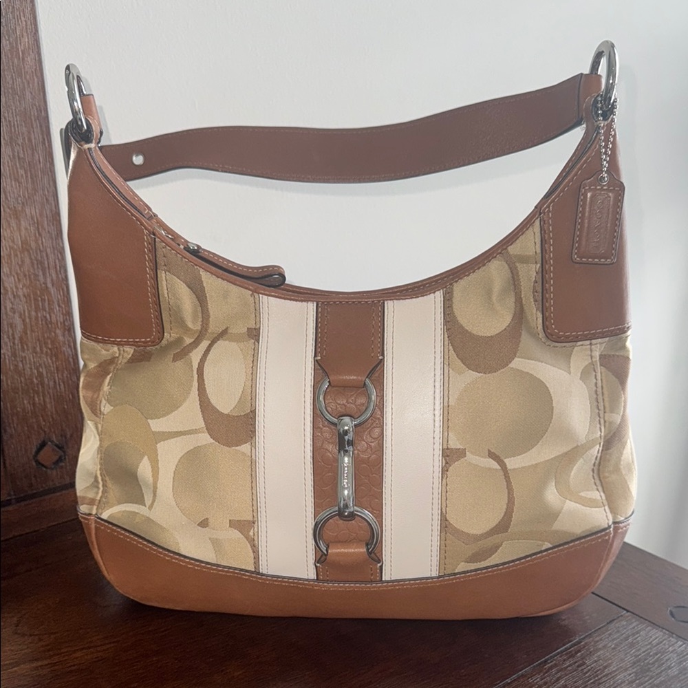 Brown and Cream Coach Shoulder Bag